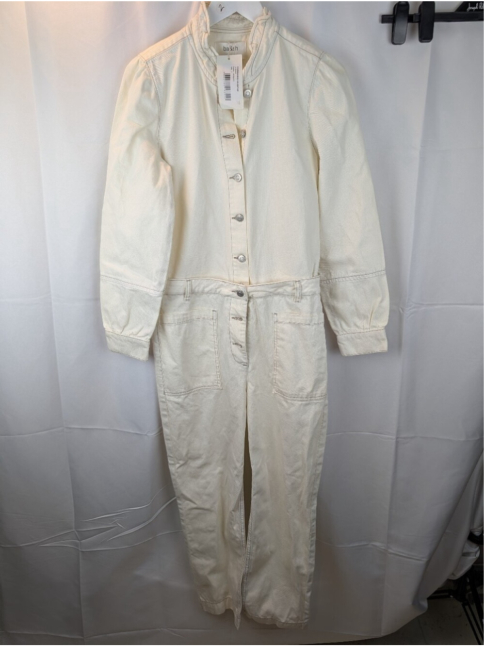 Ba&Sh Cream Button-Front Denim Jumpsuit Size M(2)BNWT Has Marks
